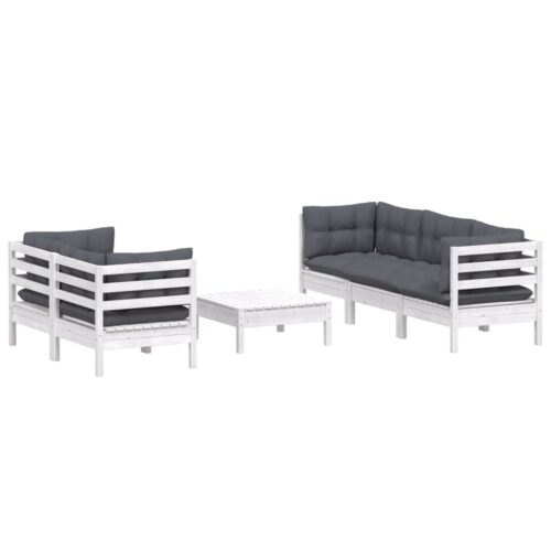 6-Piece Garden Lounge Set with Anthracite Cushions Pine Wood Outdoor Patio Furniture - Image 4