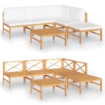 6-Piece Garden Lounge Set with Cream Cushions Acacia Wood Timber Outdoor Patio Furniture