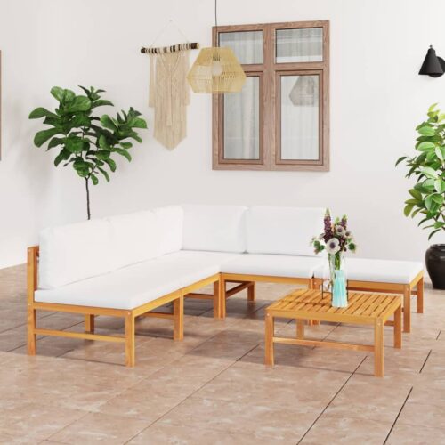 6-Piece Garden Lounge Set with Cream Cushions Acacia Wood Timber Outdoor Patio Furniture - Image 3