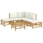 6-Piece Garden Lounge Set with Cream White Cushions Bamboo
