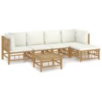 6-Piece Garden Lounge Set with Cream White Cushions Bamboo