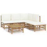 6-Piece Garden Lounge Set with Cream White Cushions Bamboo