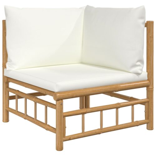 6-Piece Garden Lounge Set with Cream White Cushions Bamboo - Image 4