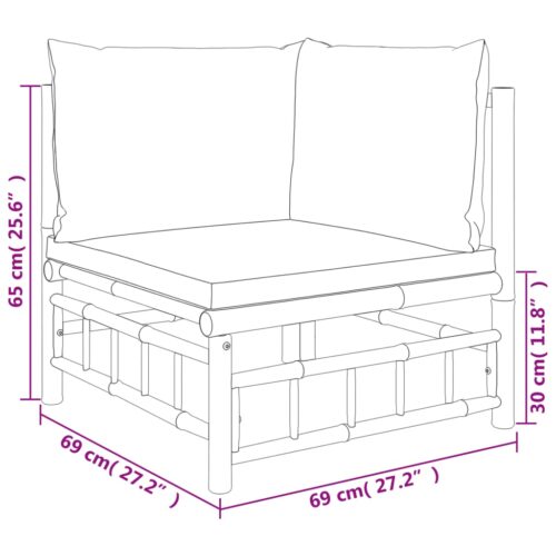 6-Piece Garden Lounge Set with Cream White Cushions Bamboo - Image 8