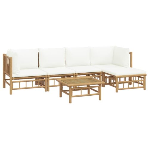 6-Piece Garden Lounge Set with Cream White Cushions Bamboo - Image 4