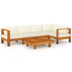 6-Piece Garden Lounge Set with Cream White Cushions Acacia Wood
