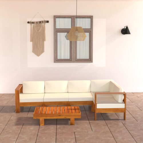 6-Piece Garden Lounge Set with Cream White Cushions Acacia Wood - Image 3