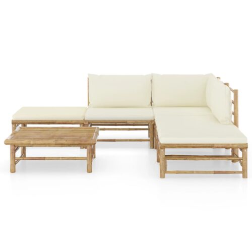 6-Piece Garden Lounge Set with Cream White Cushions Bamboo - Image 2