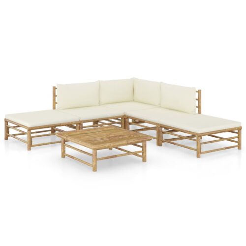 6-Piece Garden Lounge Set with Cream White Cushions Bamboo