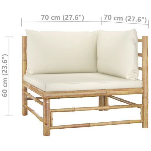 6-Piece Garden Lounge Set with Cream White Cushions Bamboo - Image 12