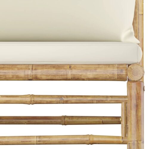 6-Piece Garden Lounge Set with Cream White Cushions Bamboo - Image 7