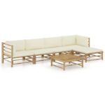 6-Piece Garden Lounge Set with Cream White Cushions Bamboo