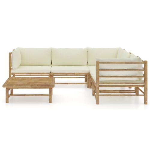 6-Piece Garden Lounge Set with Cream White Cushions Bamboo - Image 2