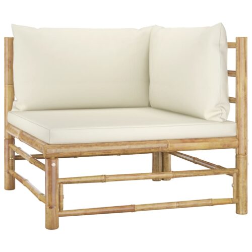6-Piece Garden Lounge Set with Cream White Cushions Bamboo - Image 4