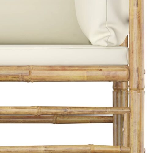 6-Piece Garden Lounge Set with Cream White Cushions Bamboo - Image 5