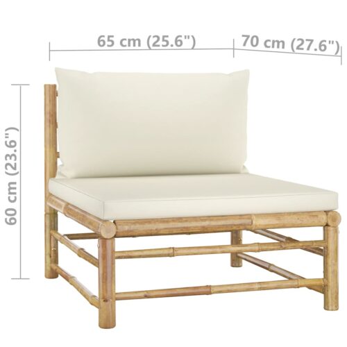 6-Piece Garden Lounge Set with Cream White Cushions Bamboo - Image 11