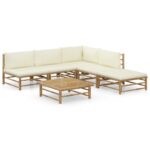 6-Piece Garden Lounge Set with Cream White Cushions Bamboo