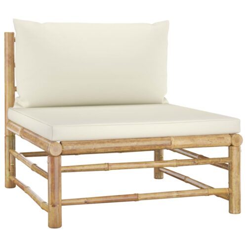 6-Piece Garden Lounge Set with Cream White Cushions Bamboo - Image 6