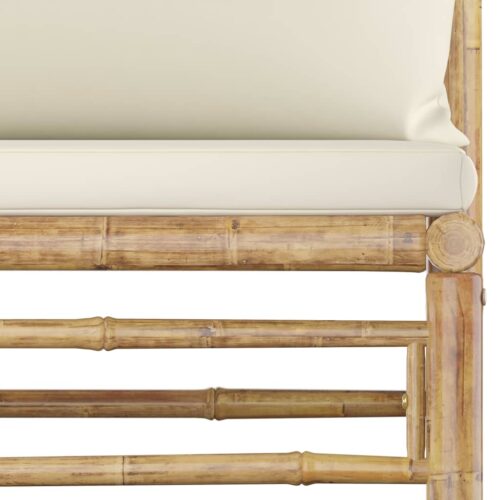 6-Piece Garden Lounge Set with Cream White Cushions Bamboo - Image 7