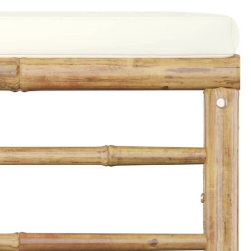 6-Piece Garden Lounge Set with Cream White Cushions Bamboo - Image 9
