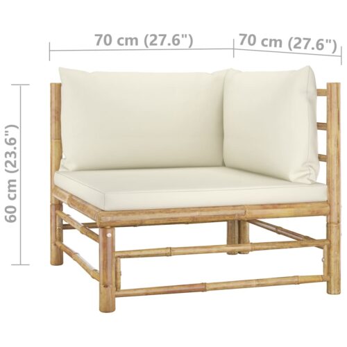 6-Piece Garden Lounge Set with Cream White Cushions Bamboo - Image 12