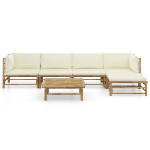 6-Piece Garden Lounge Set with Cream White Cushions Bamboo