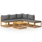 6-Piece Garden Lounge Set with Cushion Acacia Wood Timber Outdoor Patio Furniture