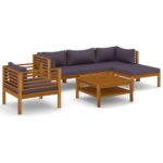 6-Piece Garden Lounge Set with Cushion Acacia Wood Timber Outdoor Patio Furniture