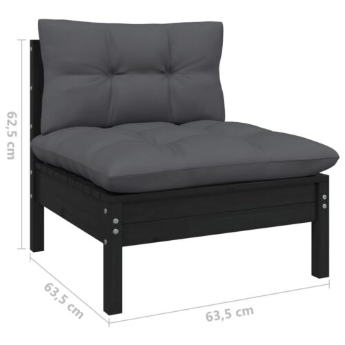 6-Piece Garden Lounge Set with Cushions Black Pine Wood Outdoor Patio Furniture - Image 7
