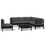 6-Piece Garden Lounge Set with Cushions Black Pine Wood Outdoor Patio Furniture
