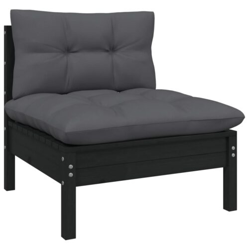 6-Piece Garden Lounge Set with Cushions Black Pine Wood Outdoor Patio Furniture - Image 5