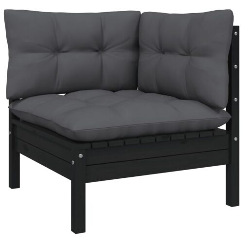 6-Piece Garden Lounge Set with Cushions Black Pine Wood Outdoor Patio Furniture - Image 6