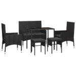 6-Piece Garden Lounge Set with Cushions Black Poly Rattan Wicker Outdoor Patio Furniture