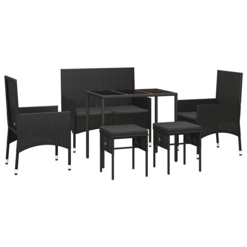 6-Piece Garden Lounge Set with Cushions Black Poly Rattan Wicker Outdoor Patio Furniture