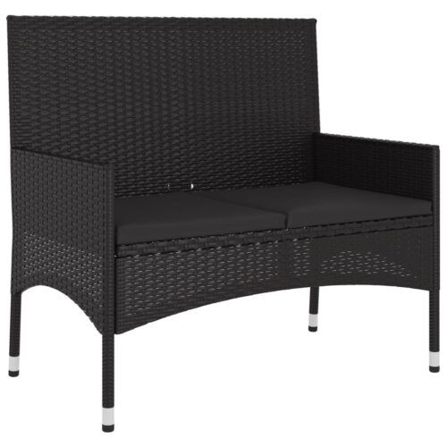 6-Piece Garden Lounge Set with Cushions Black Poly Rattan Wicker Outdoor Patio Furniture - Image 11