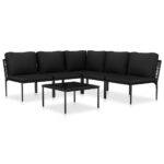 6-Piece Garden Lounge Set with Cushions Black PVC Outdoor Patio Furniture