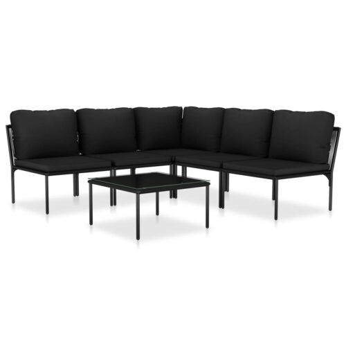 6-Piece Garden Lounge Set with Cushions Black PVC Outdoor Patio Furniture