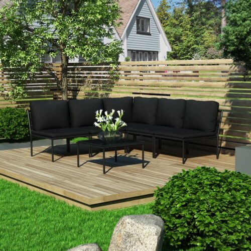 6-Piece Garden Lounge Set with Cushions Black PVC Outdoor Patio Furniture - Image 3