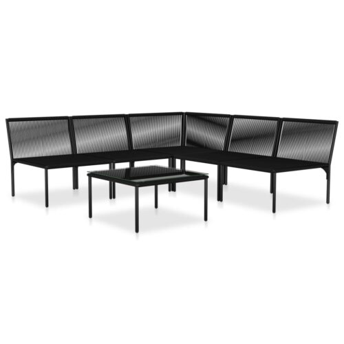 6-Piece Garden Lounge Set with Cushions Black PVC Outdoor Patio Furniture - Image 4