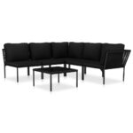 6-Piece Garden Lounge Set with Cushions Black PVC Outdoor Patio Furniture