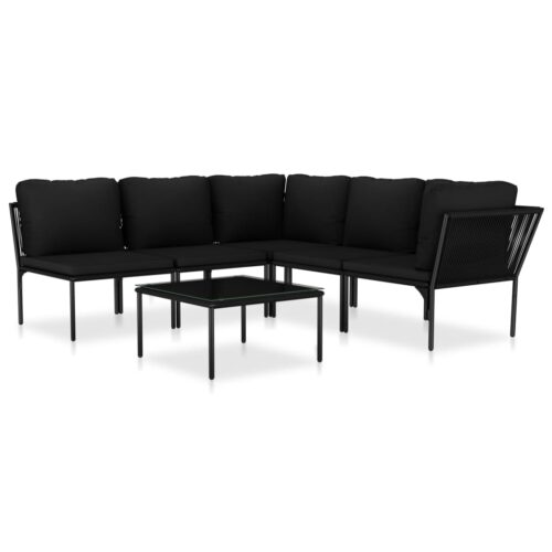 6-Piece Garden Lounge Set with Cushions Black PVC Outdoor Patio Furniture