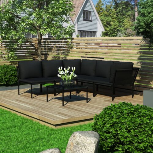 6-Piece Garden Lounge Set with Cushions Black PVC Outdoor Patio Furniture - Image 3