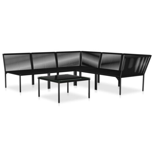 6-Piece Garden Lounge Set with Cushions Black PVC Outdoor Patio Furniture - Image 4