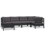 6-Piece Garden Lounge Set with Cushions Black Pine Wood Outdoor Patio Furniture