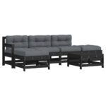 6-Piece Garden Lounge Set with Cushions Black Wood Timber Outdoor Patio Furniture