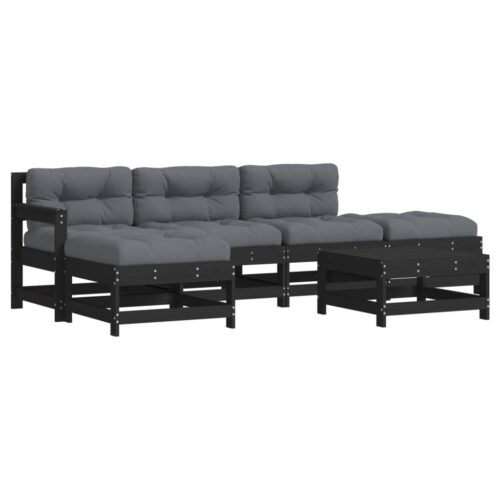 6-Piece Garden Lounge Set with Cushions Black Wood Timber Outdoor Patio Furniture