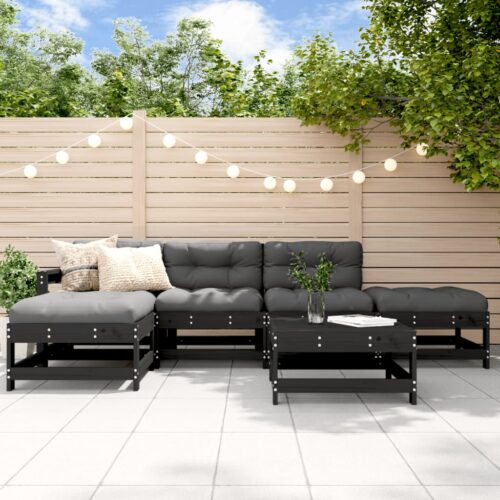 6-Piece Garden Lounge Set with Cushions Black Wood Timber Outdoor Patio Furniture - Image 3