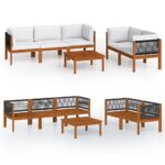 6-Piece Garden Lounge Set with Cushions Cream Acacia Wood Timber Outdoor Patio Furniture