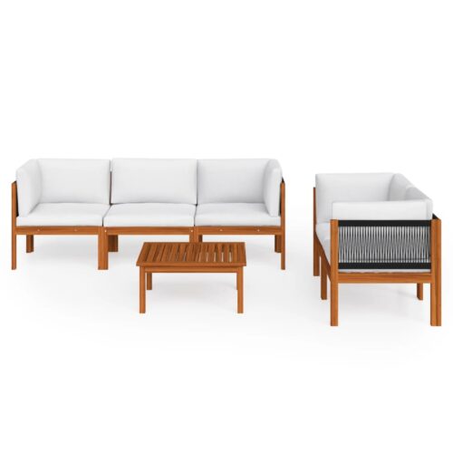 6-Piece Garden Lounge Set with Cushions Cream Acacia Wood Timber Outdoor Patio Furniture - Image 4