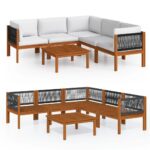 6-Piece Garden Lounge Set with Cushions Cream Acacia Wood Timber Outdoor Patio Furniture